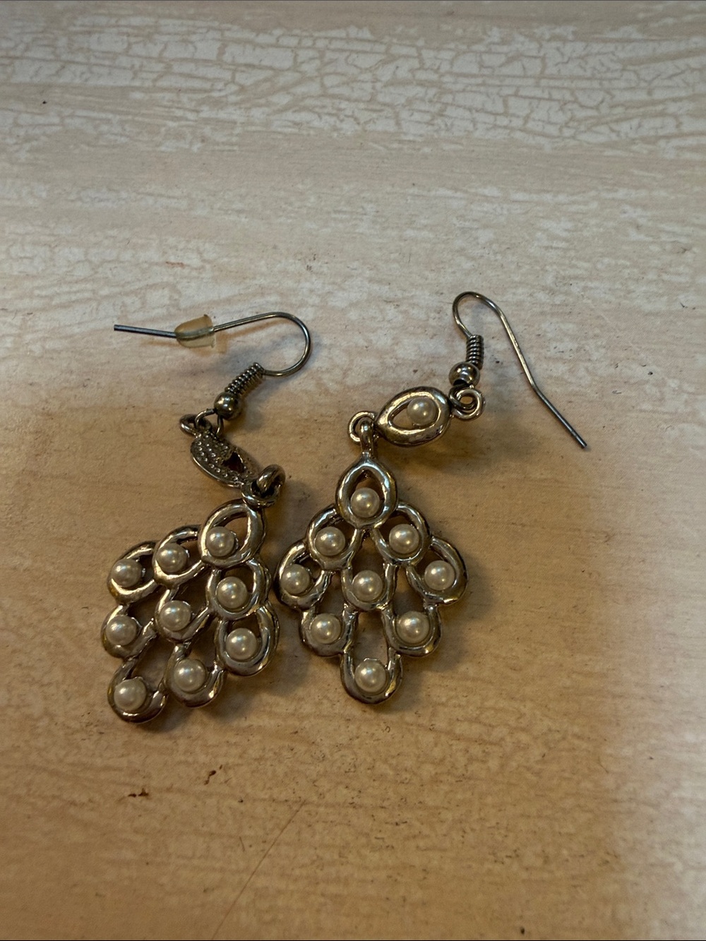 Pearl Teardrop Cluster Dangle Earrings - Silver